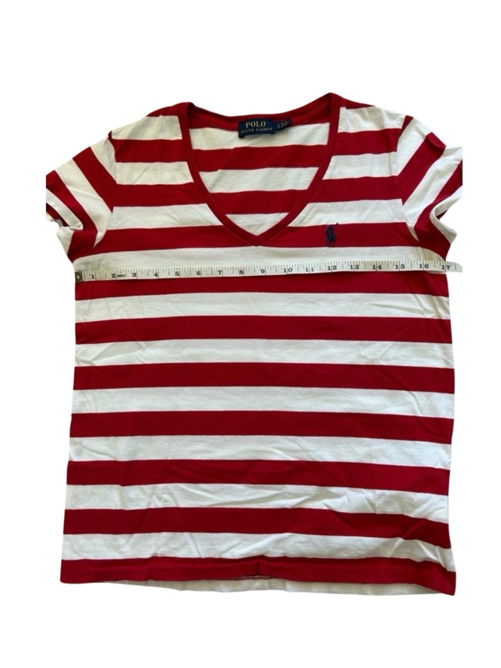 Ralph Lauren V-Neck Red & White Striped Short Sleeve Tee Size S - Picture 7 of 9